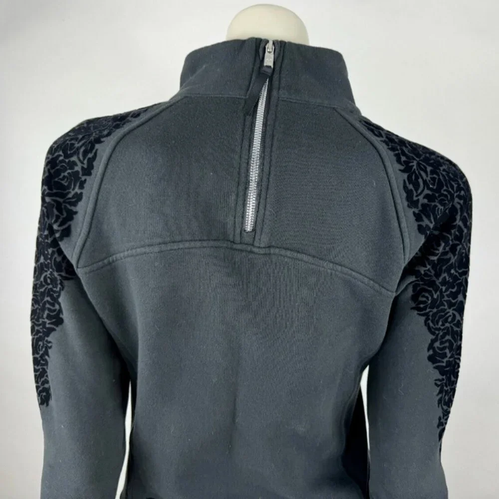 Lululemon Floral Flock Pullover Women 4 Long Sleeve Cotton Terry Sweater Pockets